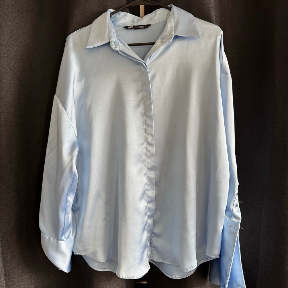 Zara Light Blue Satin Blouse